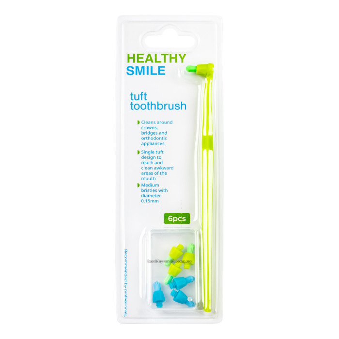Healthy Smile Tuft single-bristled toothbrush with additional attachments 7 pcs, Light green